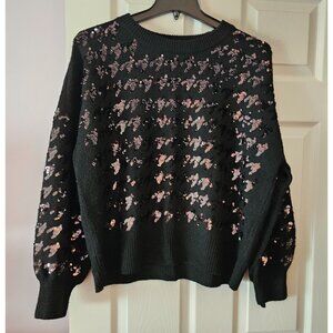 Nine West Sequin Embellished Black Pullover Sweater Sz XXL Holiday Party